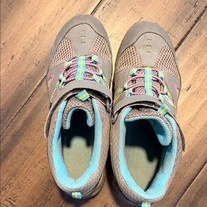 Merrell Taupe and Teal velcro Slip-On hiking Shoes